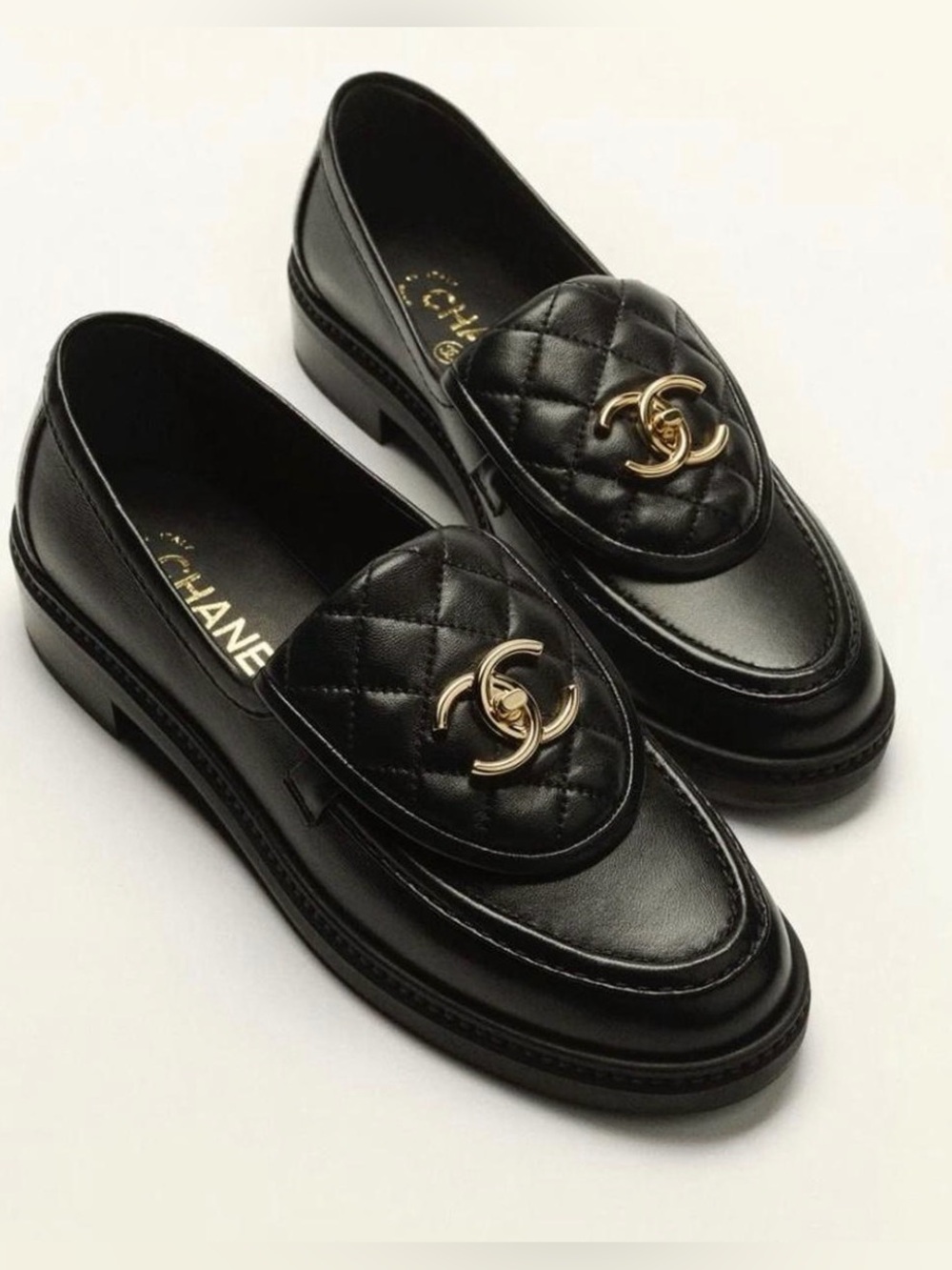 Chanel Lambskin Quilted CC Turnlock Loafers Black